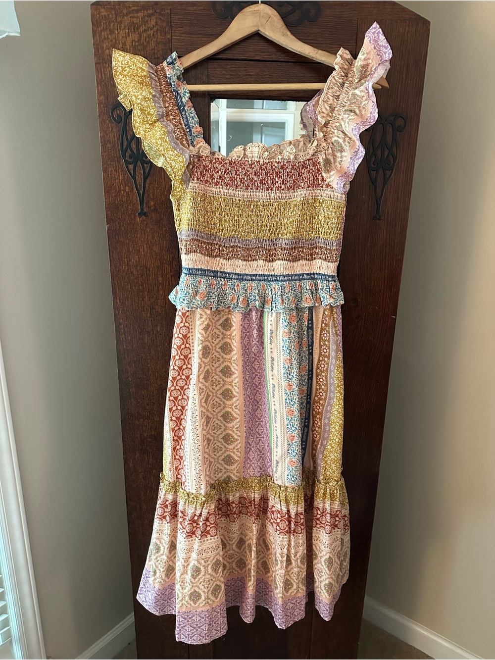 Aureum Multi-Color Smocked Ruffle Prairie Cottagecore Dress Size Medium